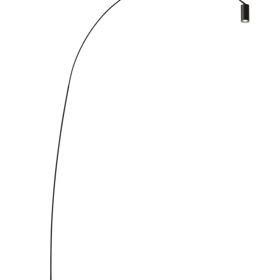Exceptional Nemo Lighting Fox floor lamp with a swiveling arc in matte black painted steel and cylindrical spot