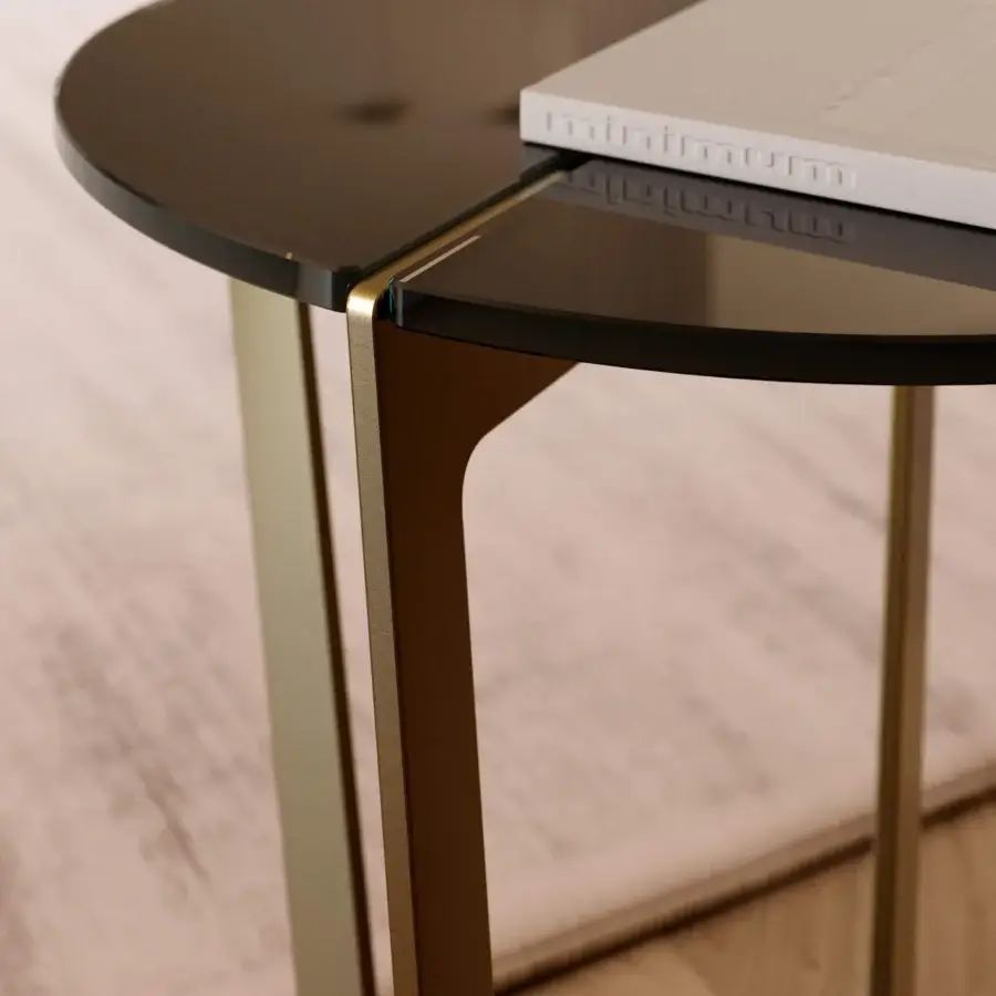 Elegant Bontempi Cross coffee table with dual-tone gold metal frame and dark reflective glass top