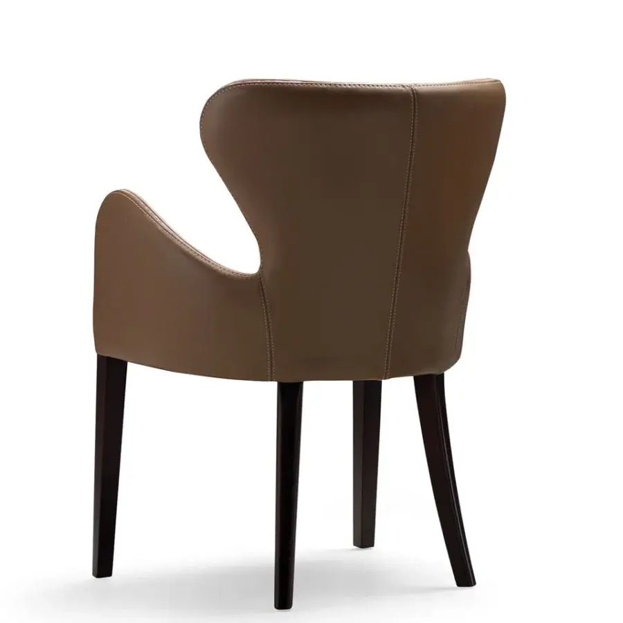 Exceptional Borzalino Elektra armchair upholstered in medium-brown leather-like material with a chromed metal zipper and natural oak base