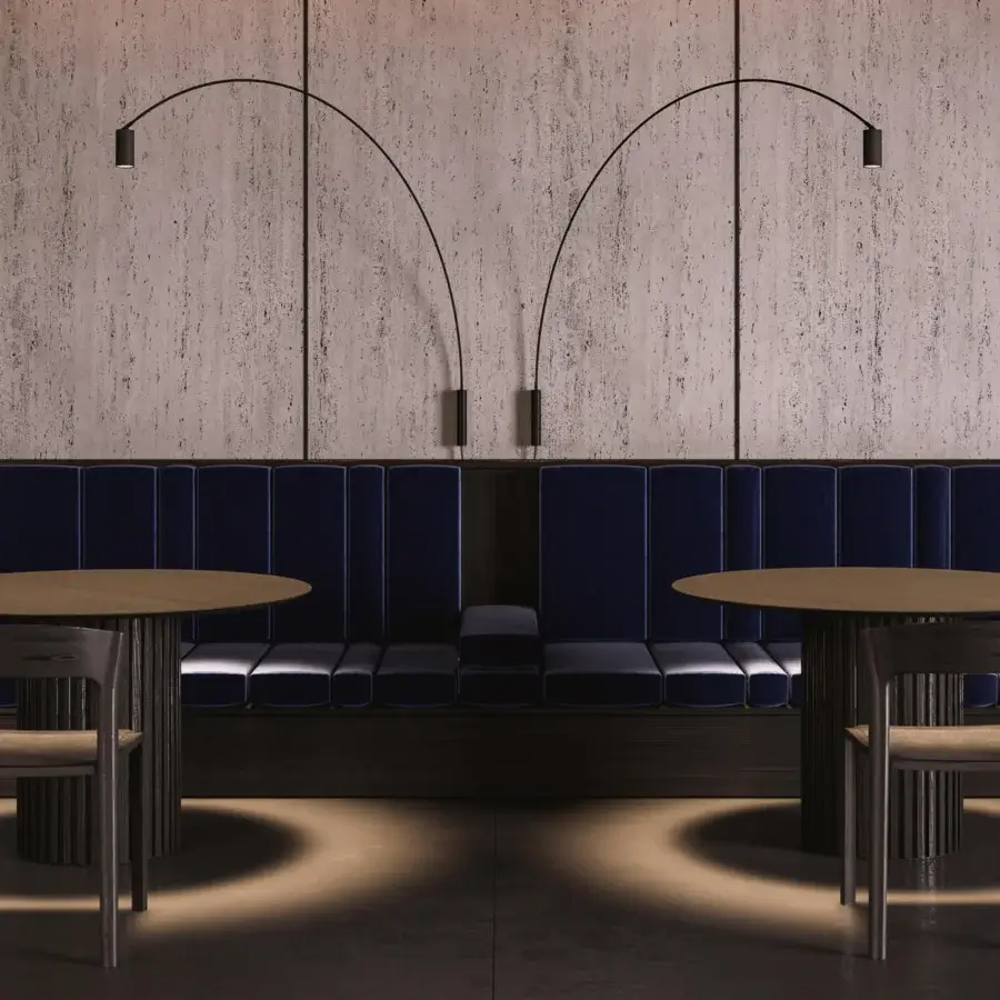 Distinguished Nemo Lighting Fox wall lamp with a swiveling arc built in matte black painted steel for focused illumination