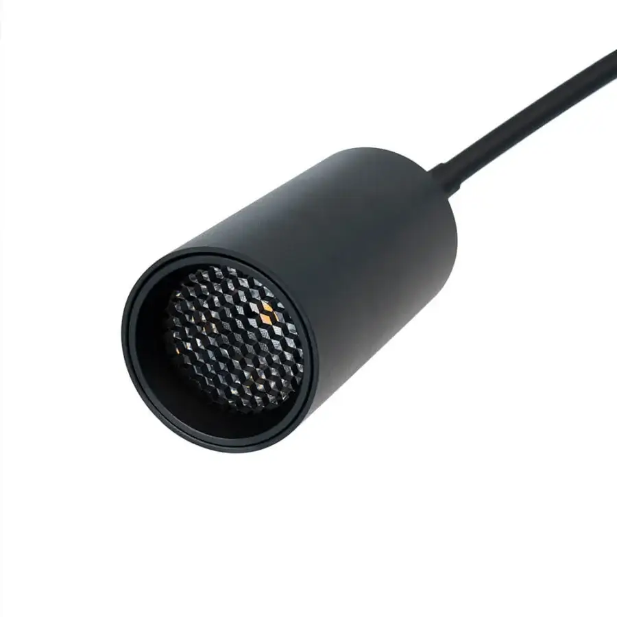 Elegant Nemo Lighting Fox floor lamp with a swiveling arc in matte black painted steel and cylindrical spot