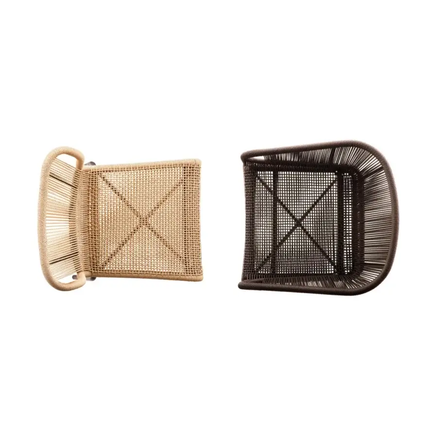 Distinguished Varaschin Cricket armchair crafted with a powder coated aluminum frame and light tan woven seat back