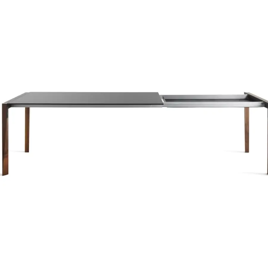 Distinguished Horm Tango extendable table with a dark gray Fenix tabletop and dark brown matte finished wooden legs