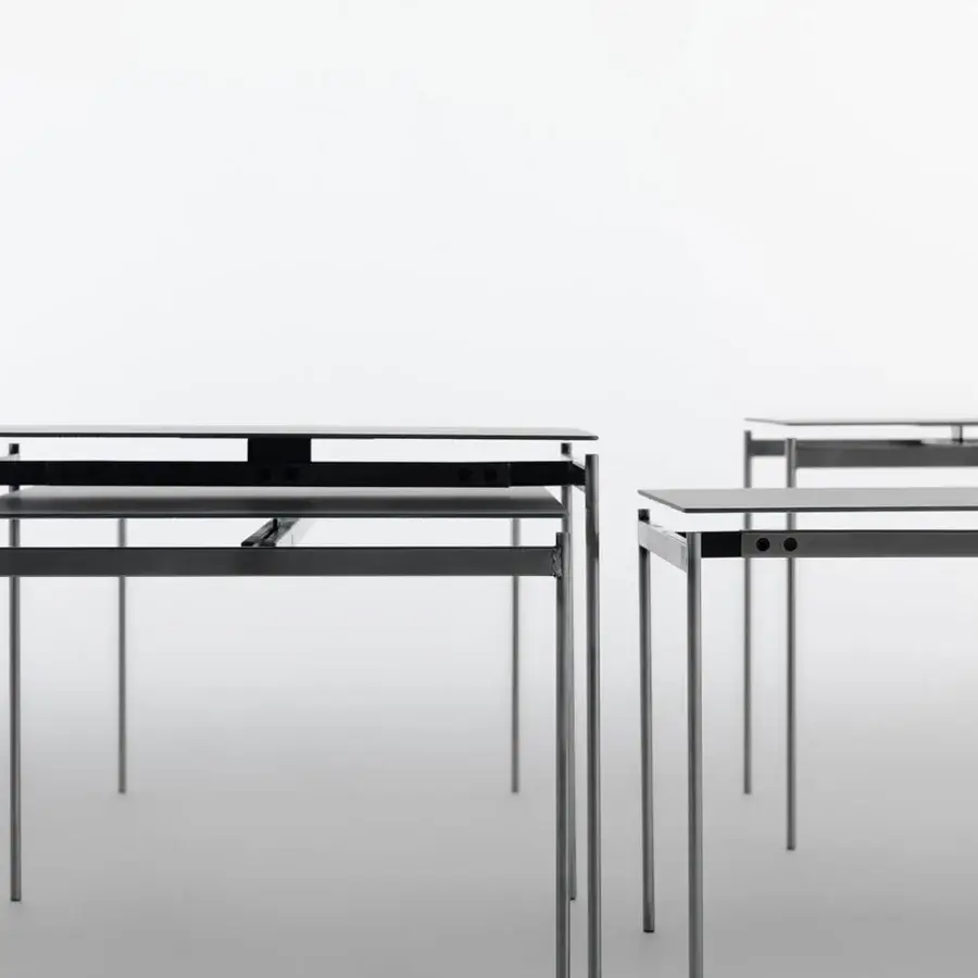 Exclusive Horm Torii coffee table with a sleek dark gray unvarnished hard metal frame and thin rectangular top crafted in Italy