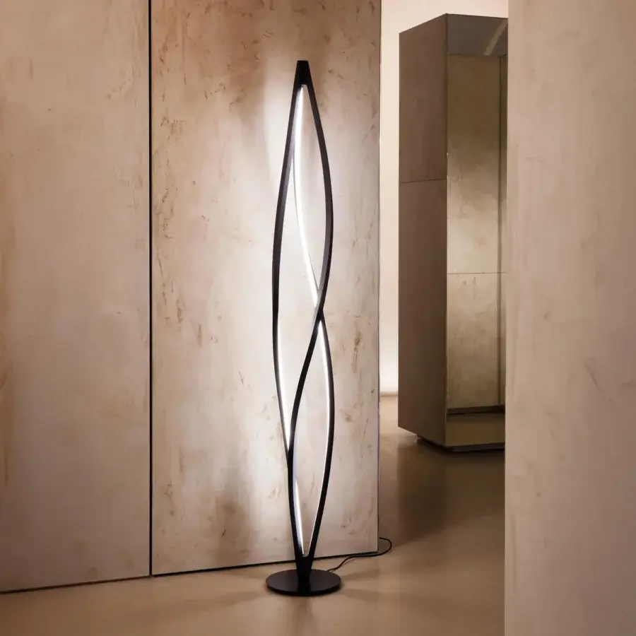 Superior Nemo Lighting In The Wind floor lamp crafted in extruded aluminum with opaline methacrylate diffusers and a matte dark finish