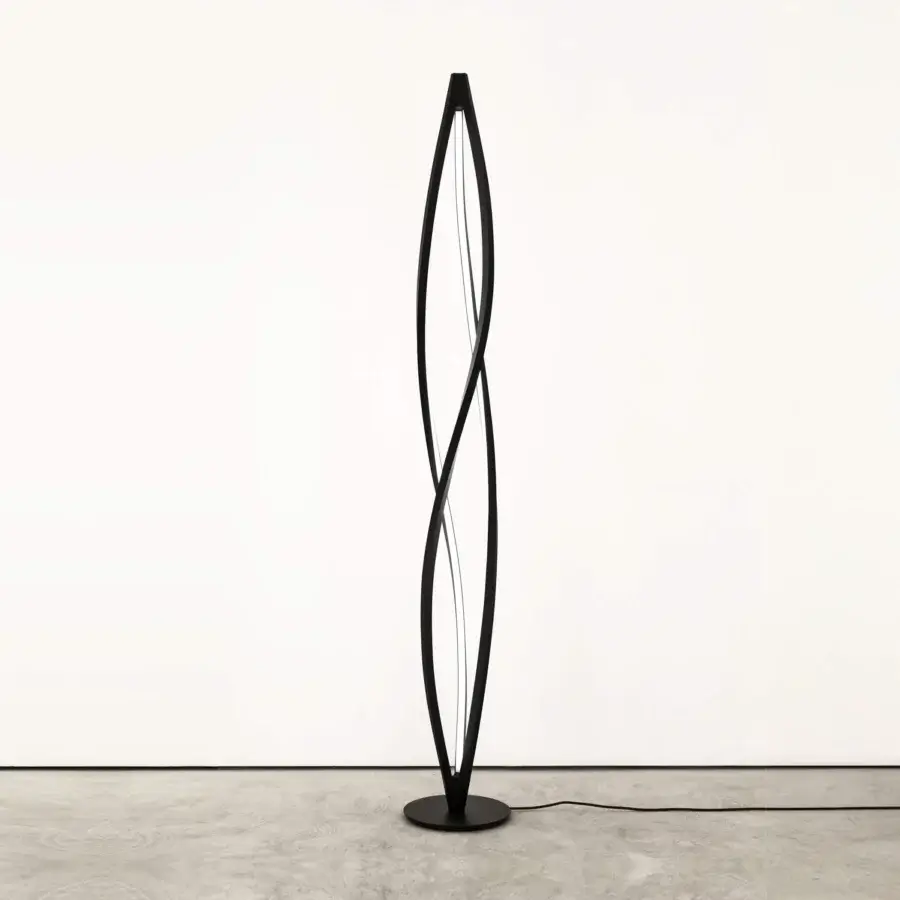 Distinguished Nemo Lighting In The Wind floor lamp with helical form in extruded aluminum and opaline methacrylate with matte black finish