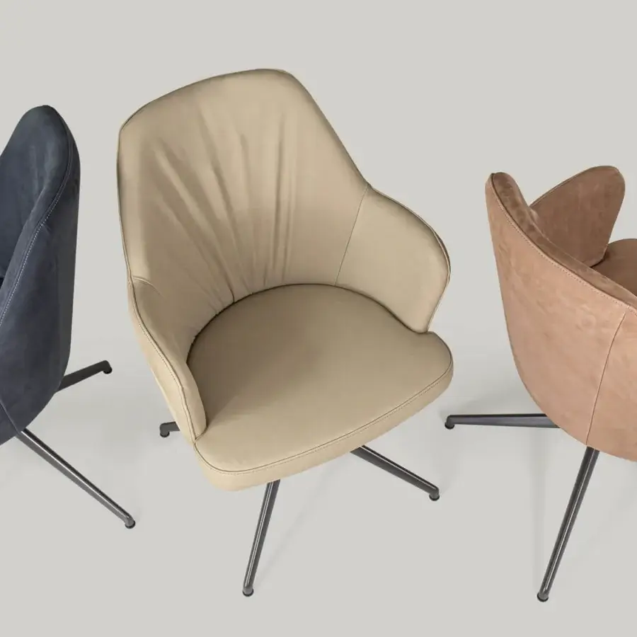 Exclusive Borzalino Bob Office armchair with enveloping light beige textile upholstery and powder-coated aluminum star base