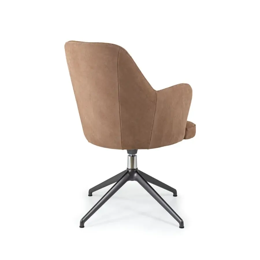 Elegant Borzalino Bob Office armchair with enveloping medium brown textile upholstery and dark powder-coated aluminum swivel base