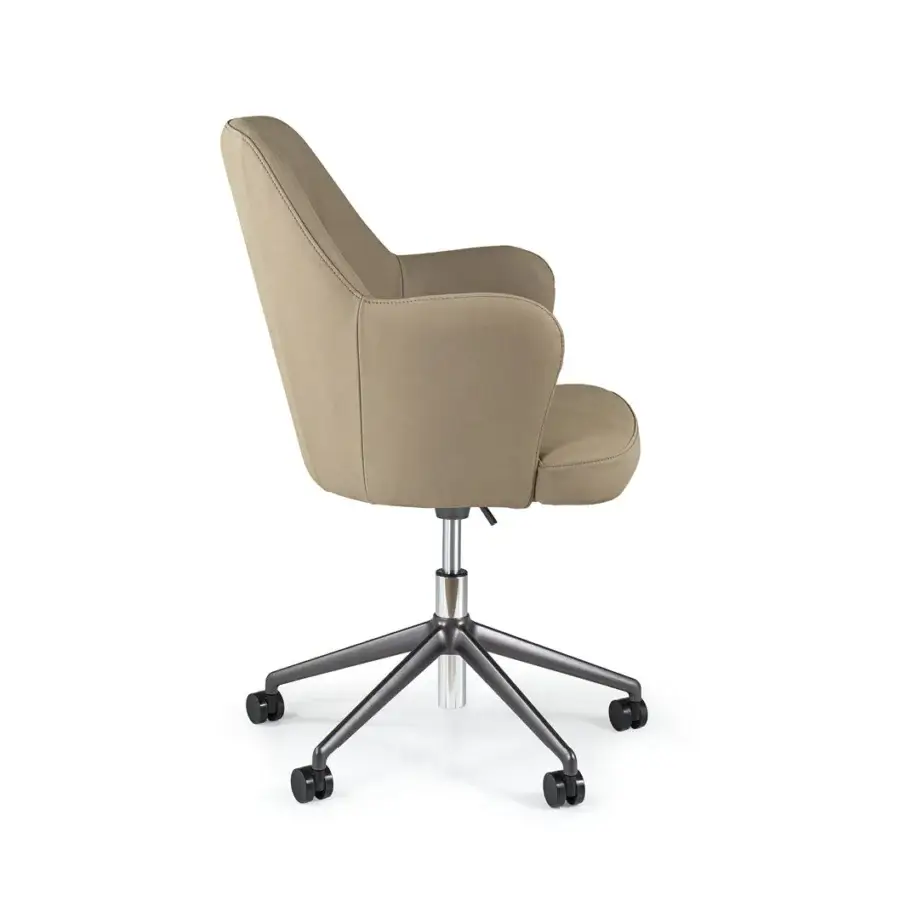 Exclusive Borzalino Bob Office armchair with enveloping beige textile upholstery and powder-coated aluminum swivel base
