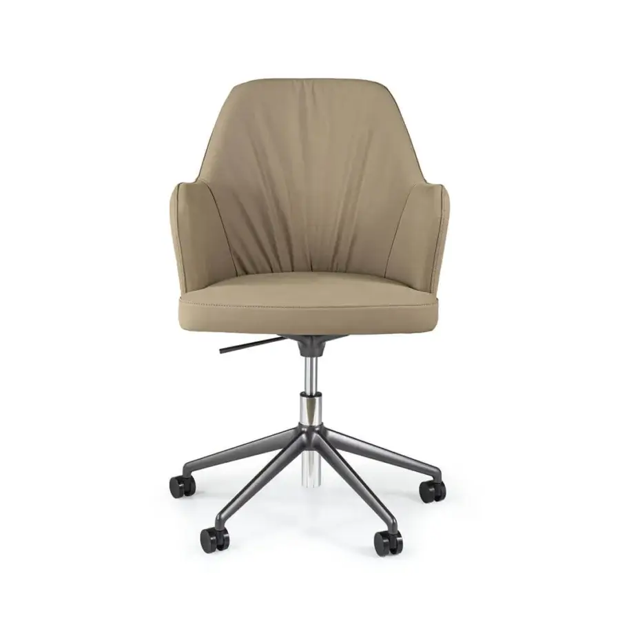 Distinguished Borzalino Bob Office armchair with curved silhouette in light brown textile and powder-coated aluminum swivel base