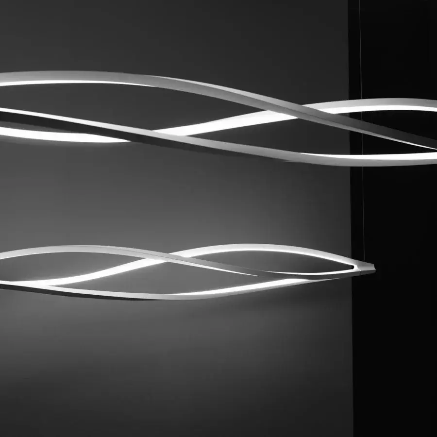 Captivating Nemo In The Wind suspension lamp crafted in light gray extruded aluminum with opaline methacrylate diffusers and a twisting form