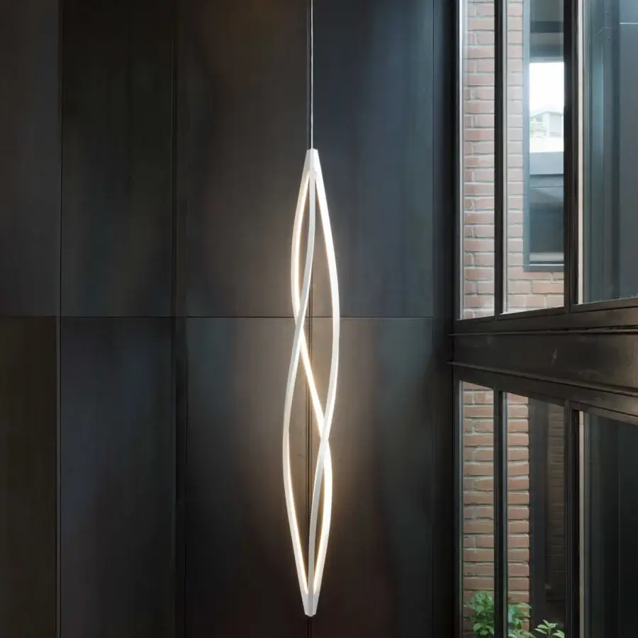 Exceptional Nemo In The Wind suspension lamp with twisted aluminum and opaline methacrylate diffusers crafted in Italy