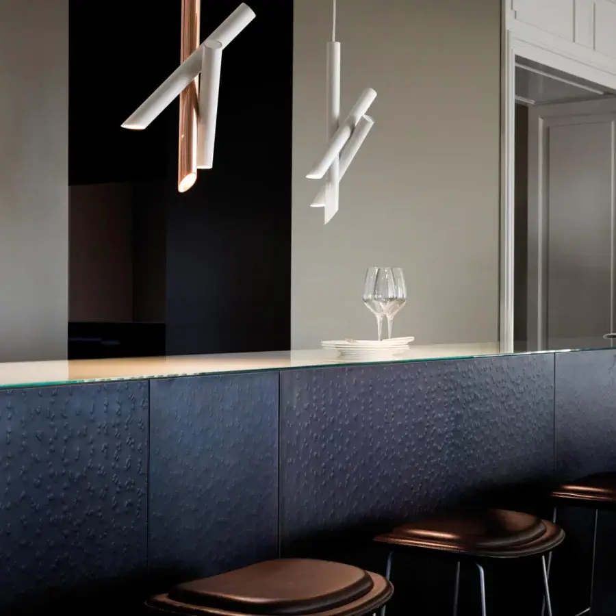 Exceptional Nemo Tubes suspension lamp with cylindrical aluminum components and matte finish