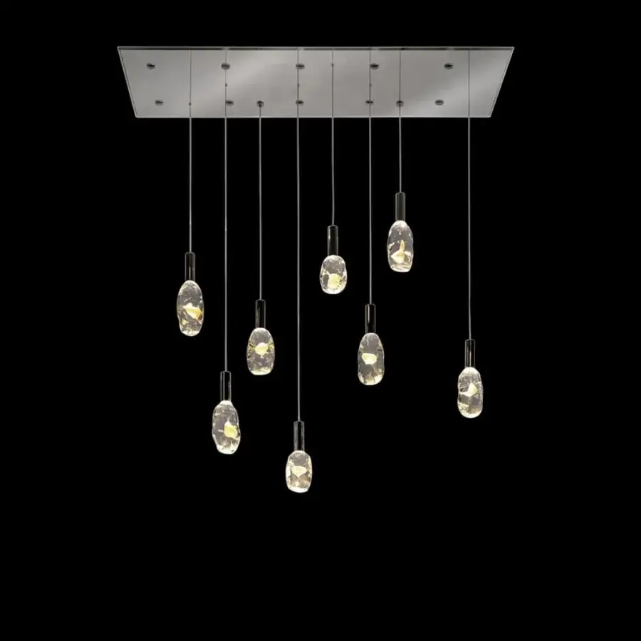 Distinguished Reflex Sassi suspension lamp with transparent Murano glass teardrop pendants and reflective mirror glass support