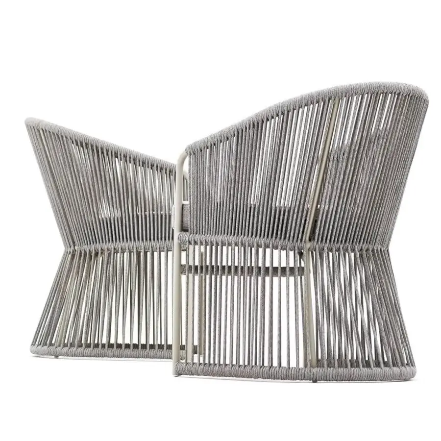 Distinctive Varaschin Tibidabo armchair with a light grey frame woven in matching Perla Rope creating an openwork aesthetic