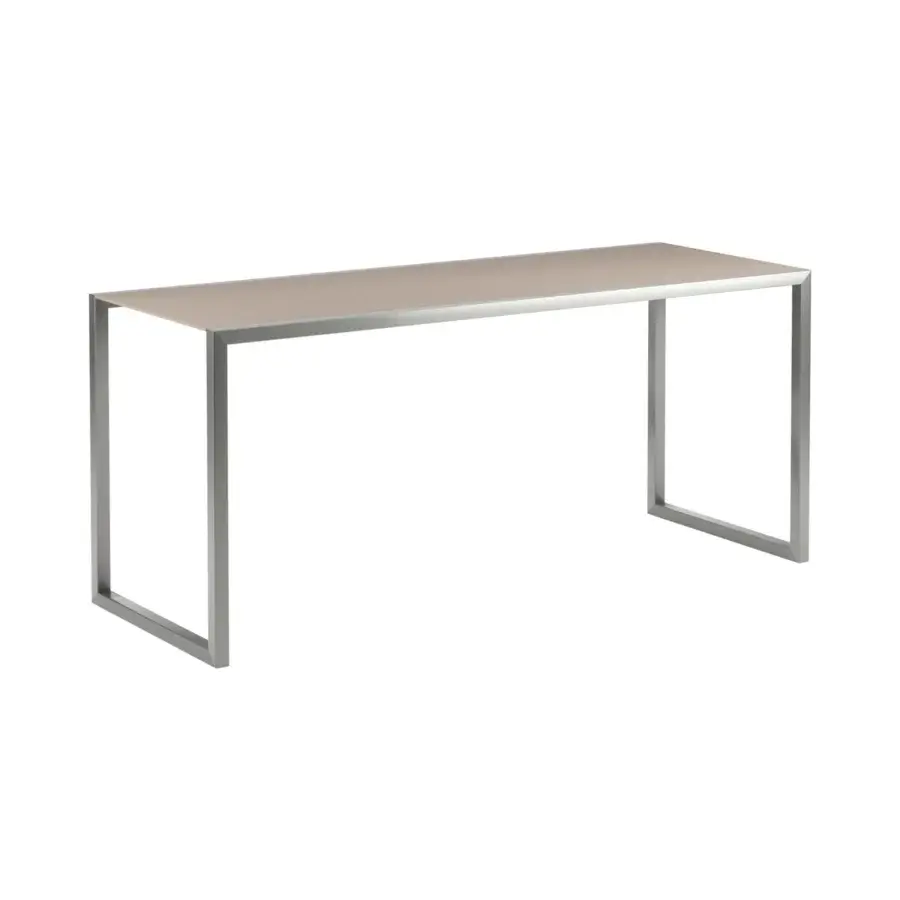 Elegant Royal Botania Ninix bar table with stainless steel frame and light beige matte ceramic top