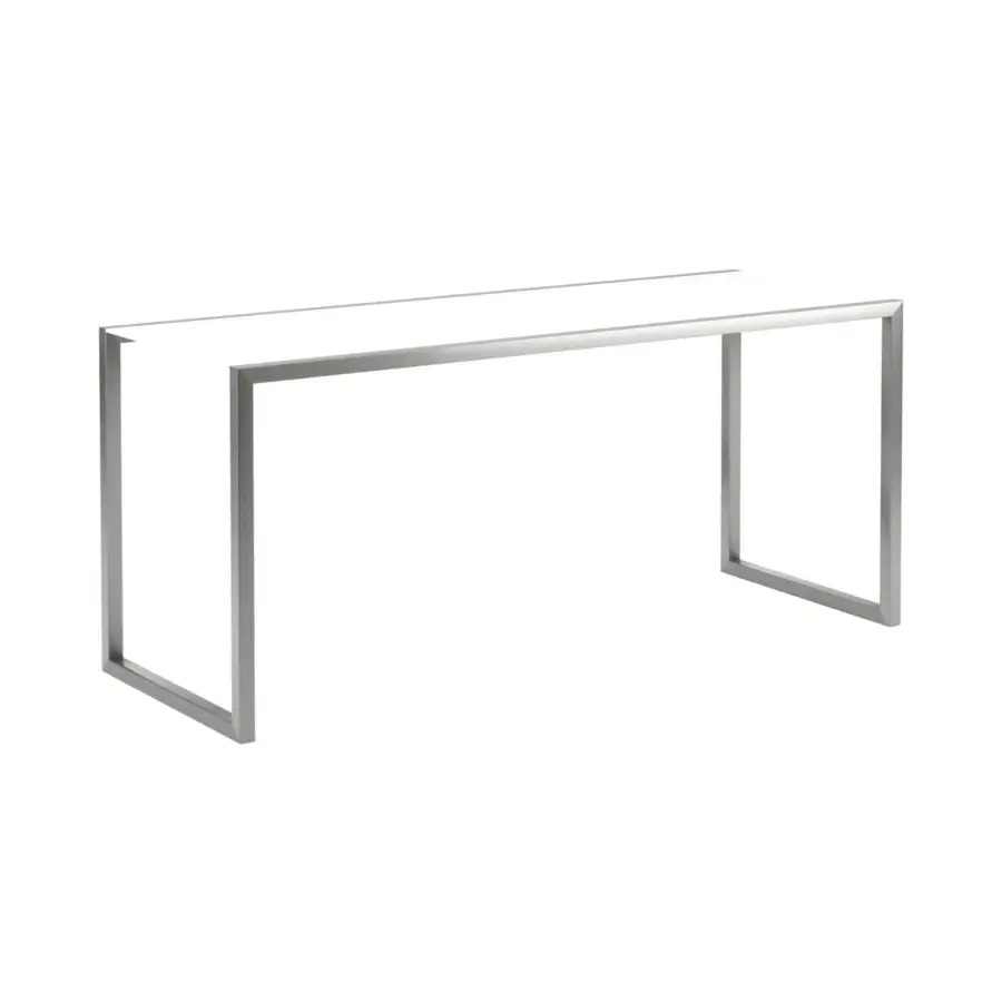 Distinguished Royal Botania Ninix bar table with sleek stainless steel frame and smooth white ceramic top