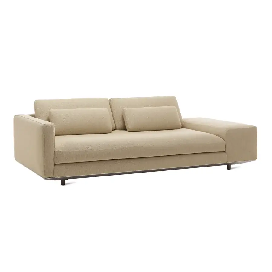 Distinctive Horm Miles sectional sofa with light beige textured textile upholstery and aluminum frame support