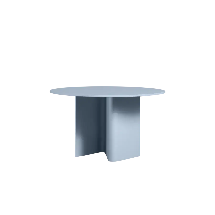 Elegant Miniforms Nami table with sinuous light blue lacquered bent wood base and matte finish