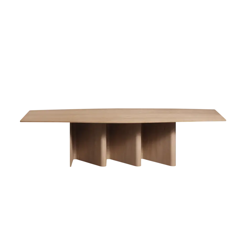 Distinguished Miniforms Nami table crafted with bent wood and a light wood top exhibiting softly rounded edges