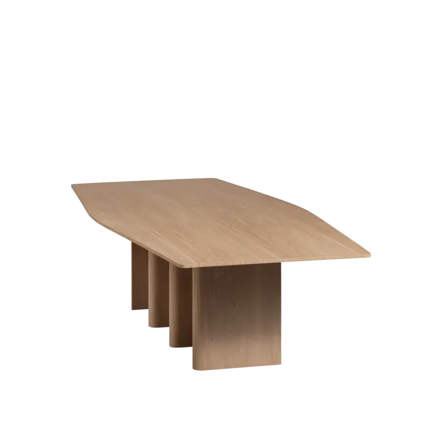 Elegant Miniforms Nami table crafted with a light-toned wooden top and sinuous bent wood legs with a matte finish