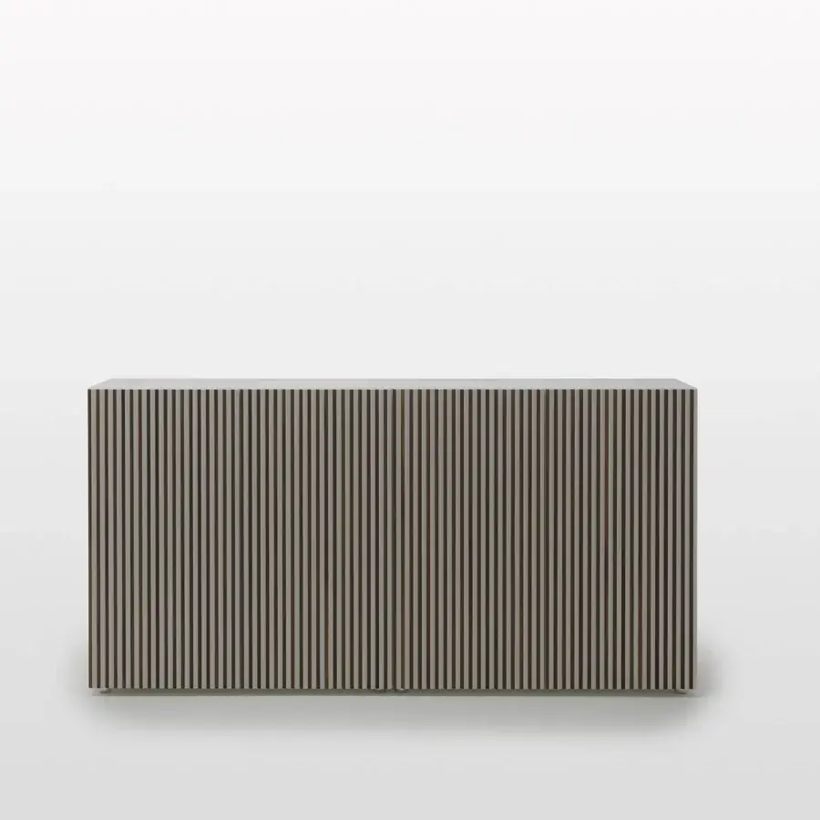 Captivating Horm Leon sideboard with multi-colored stripes and canaletto walnut inserts in a matte finish