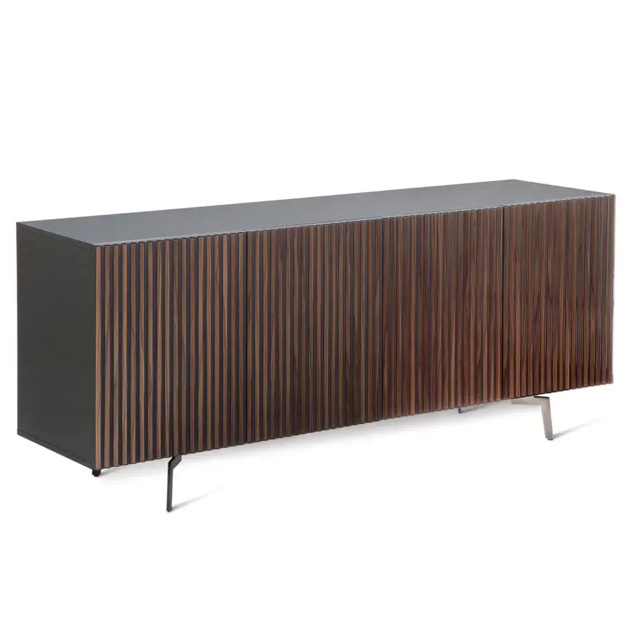 Superior Horm Leon sideboard with vertical multi-colored stripes in canaletto walnut and dark gray matte lacquered body