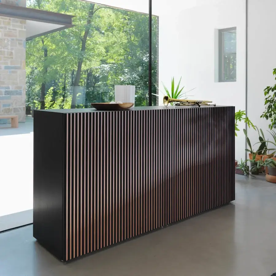 Distinguished Horm Leon sideboard with multi-colored stripes and dark finish crafted in Italy with clean lines