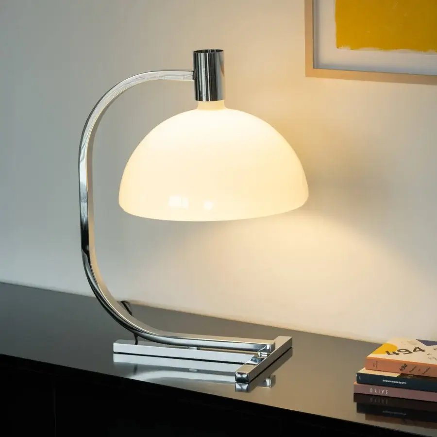 Exceptional Nemo Lighting AS1C lamp with curved geometric silhouette and hand-blown glass diffuser in glossy metal construction