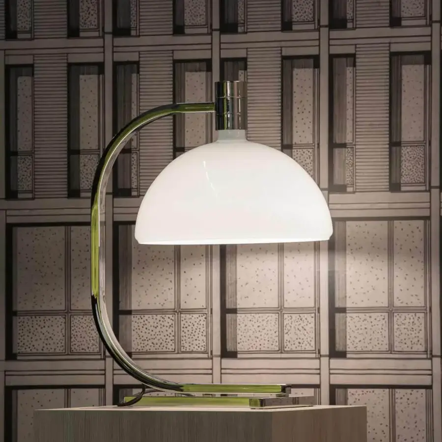 Distinguished Nemo Lighting AS1C lamp with curved form and opaque white hand-blown glass shade in glossy metal