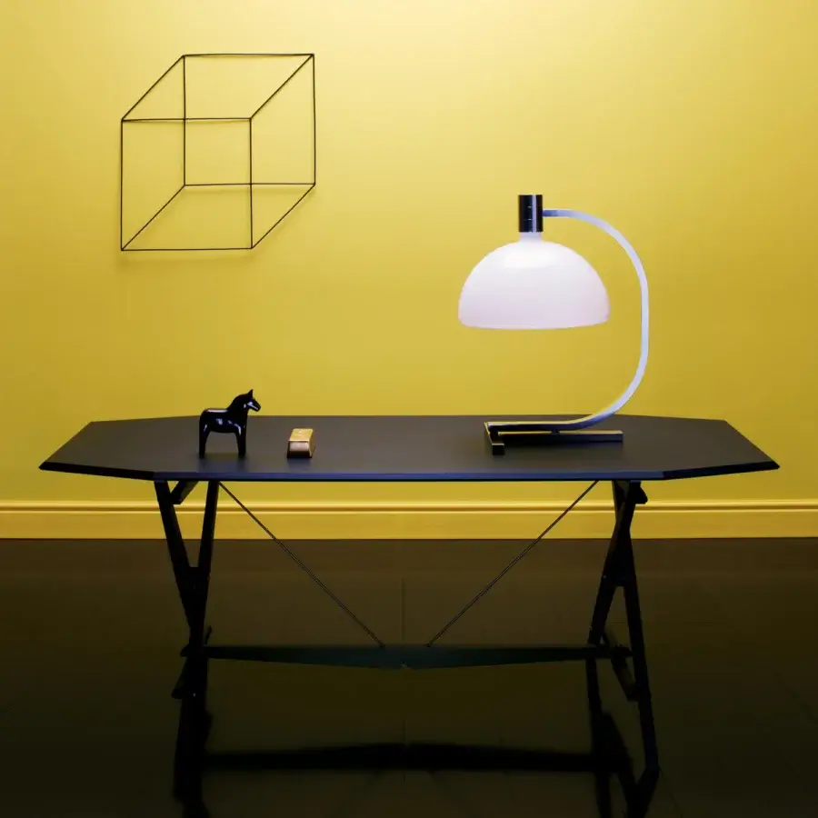 Exceptional Nemo Lighting AS1C lamp with hand-blown glass diffuser and sleek silver-toned metal arm built with a rectangular base