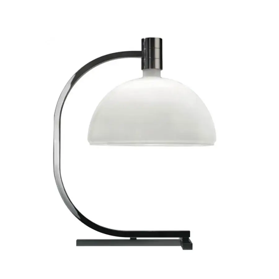 Superior Nemo Lighting AS1C lamp with curved silhouette and glossy white hand-blown glass diffuser built with a dark metal frame