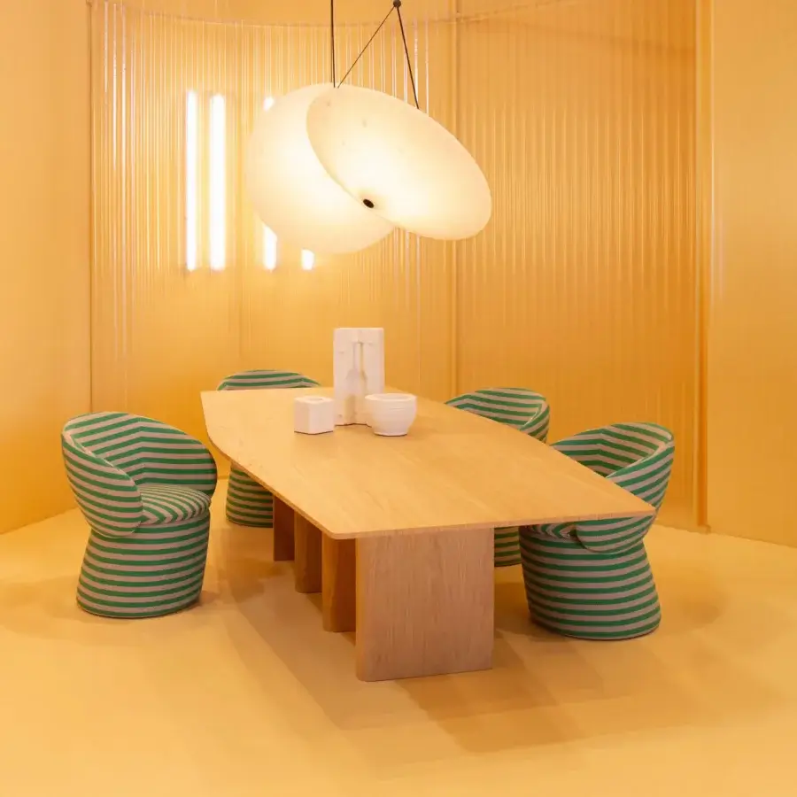 Superior Miniforms Nami table with rectangular wooden top and three central legs crafted in Italy with a matte finish