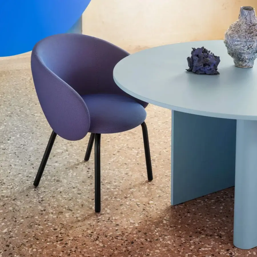 Exceptional Miniforms Nami table with sinuous bent wood base and powder blue lacquer finish