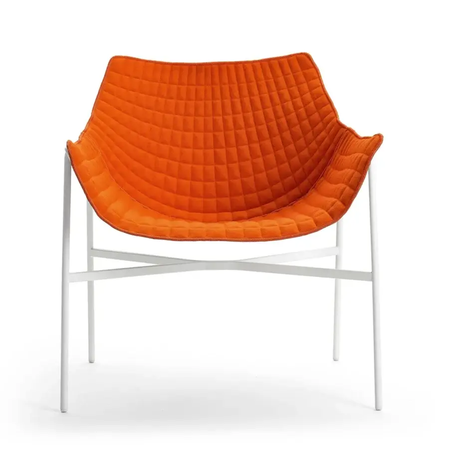 Exceptional Varaschin Summer Set lounge chair with a white powder-coated steel grid and deeply quilted orange seat cushion