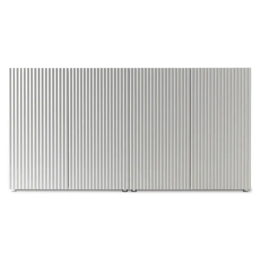 Exceptional Horm Leon sideboard with standpoint-dependent visualization in light gray monochrome lacquer and vertical lines