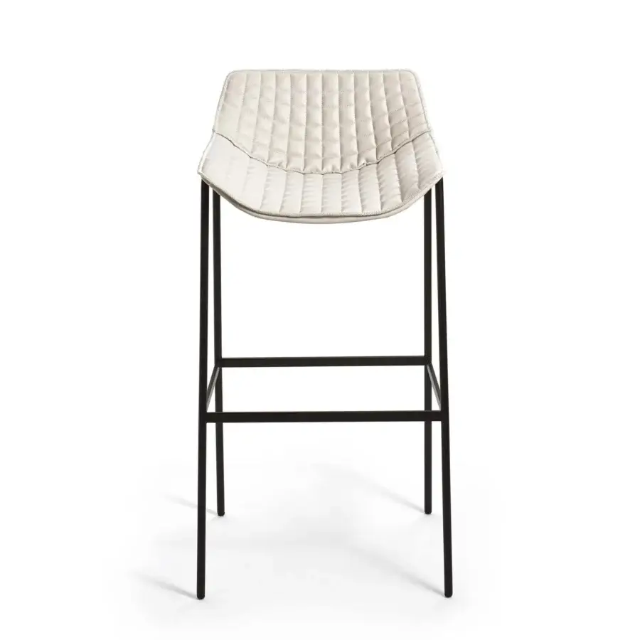 Distinguished Varaschin Summer Set stool with quilted light-colored cushion and sleek matte black powder-coated steel grid structure