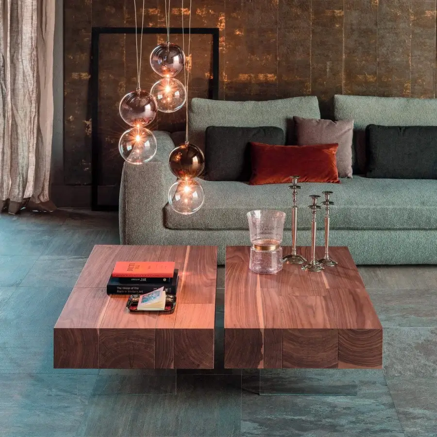 Superior Cattelan Italia Lingotto coffee table with Canaletto walnut and transparent methacrylate feet crafted in a smooth finish