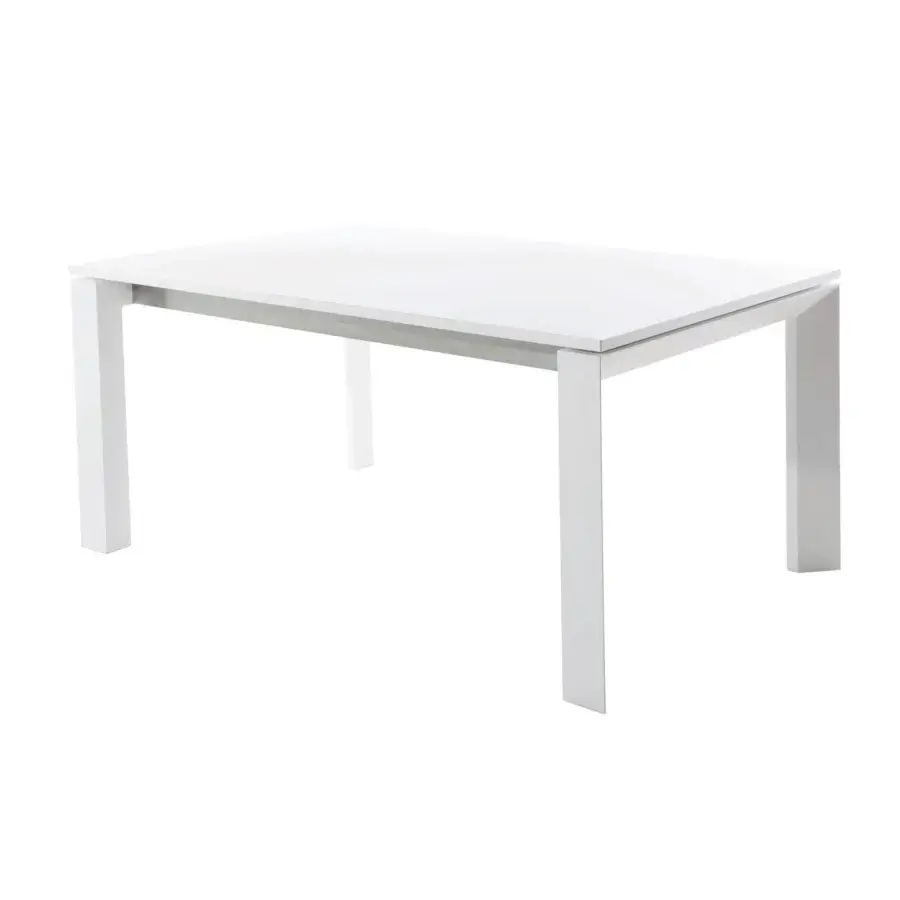Superior Varaschin Dolmen table with a white powder-coated aluminum frame and durable HPL top creating a suspension effect