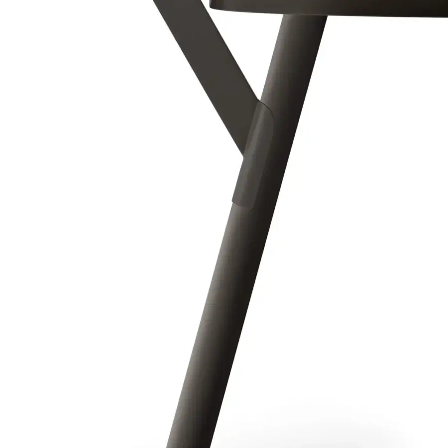 Distinctive Varaschin Link table with dark gray powder-coated aluminum and brown teak wood tabletop