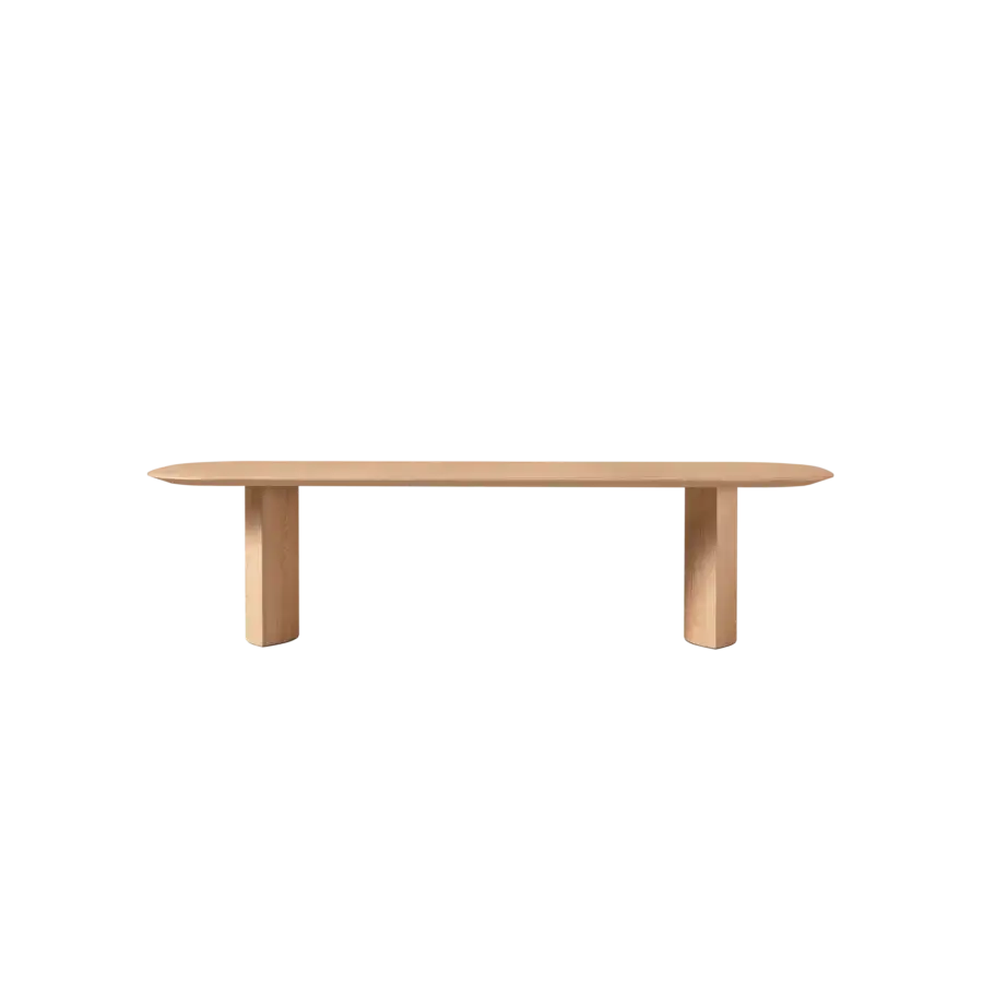 Distinguished Miniforms Plauto table crafted in Italy with a light tan matte surface and substantial pillar legs