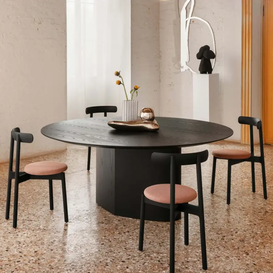 Exceptional Miniforms Monoplauto table with a single leg and dark matte finish embodying minimalist design crafted in Italy