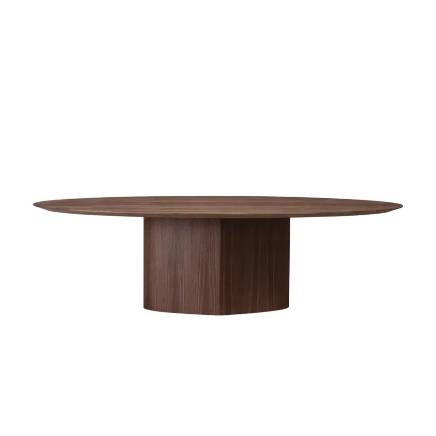 Elegant Miniforms Monoplauto table crafted in medium-toned brown wood with a smooth, monolithic oval tabletop design