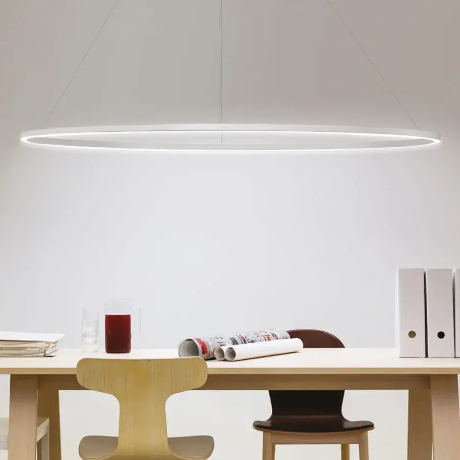 Innovative Nemo Ellisse suspension lamp with slim ring profile crafted in matte white for diffused direct and indirect LED lighting