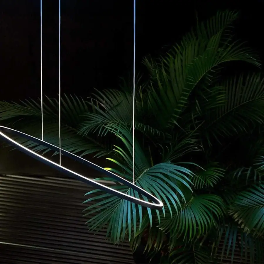Superior Nemo Ellisse suspension lamp with circular form crafted in matte black metal providing diffused LED lighting