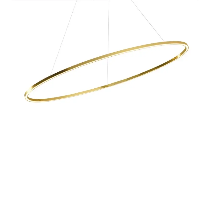 Exclusive Nemo Ellisse suspension lamp with flattened geometric loop crafted in glossy golden finish