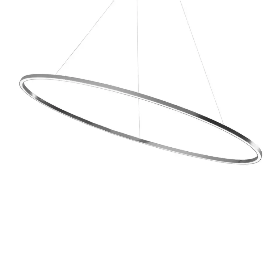 Innovative Nemo Ellisse suspension lamp with continuous elliptical ring crafted in silver with glossy finish
