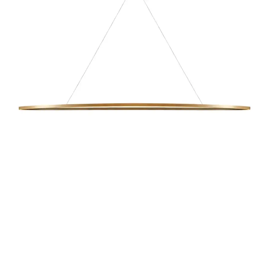 Superior Nemo Ellisse suspension lamp with slim elongated shape crafted in warm gold-toned metal with smooth finish