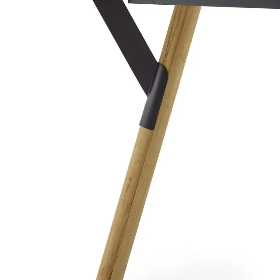 Distinguished Varaschin Link table built in Italy with a light gray tabletop and light brown stained wooden leg