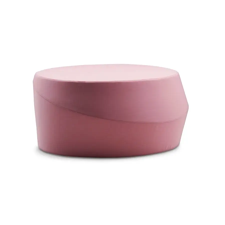 Distinguished Casamania Giro ottoman presents a modern approach with muted pink fabric and a rounded silhouette